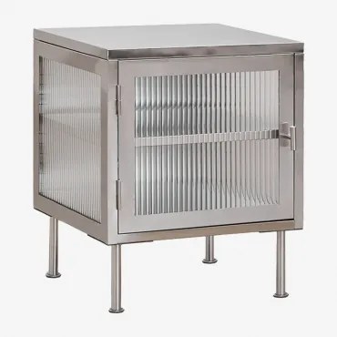 Pack 2 Prostokątnych Szafek Nocnych 45x40 Cm Ze Stali I Szkła Paoline Szczotkowana Szarość - Sklum