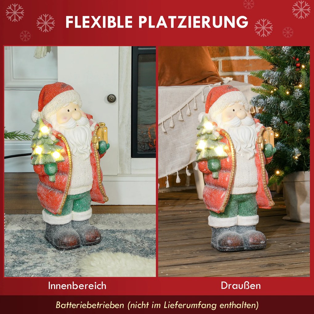 HOMCOM Figurka świąteczna z choinką i prezentem, 3 ciepłobiałe LEDy, na baterie, 50 cm | Aosom PL