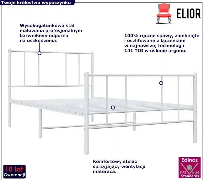 Białe metalowe łóżko pojedyncze 80x200 cm - Quzi