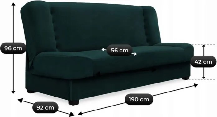 Sofa z Funkcją Spania PIANO Rozkładana Wersalka Dwuosobowa Zielona Nowoczesna do Salonu