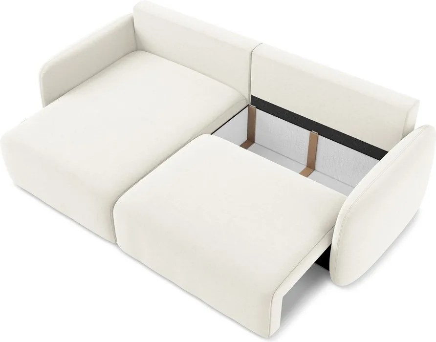 Kremowy aksamitny rozkładany narożnik ze schowkiem (lewostronny/z szezlongiem) Kalena – Makamii