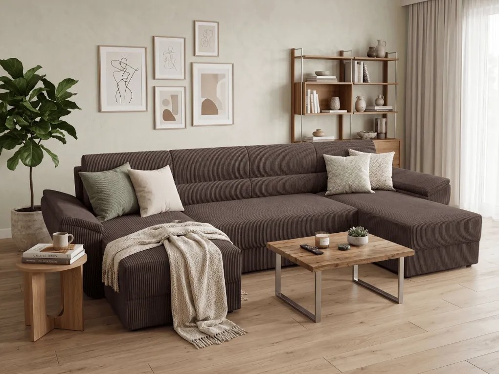Rozkładana sofa narożna do U TAVERO 321x140 cm, brązowa