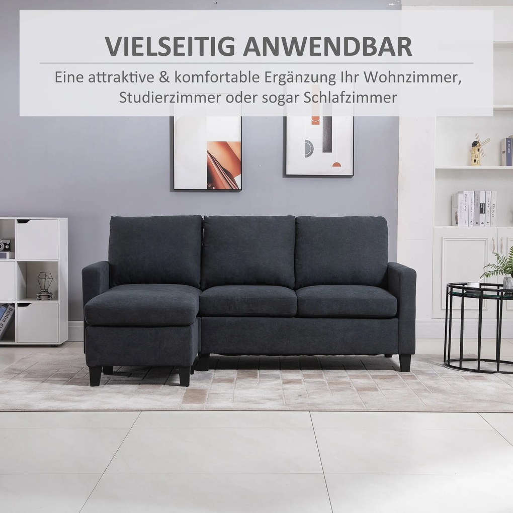 HOMCOM Sofa Narożna Wielofunkcyjna Ciemnoszara 197x139x91 cm Przestronny i Wygodny Narożnik | Aosom PL