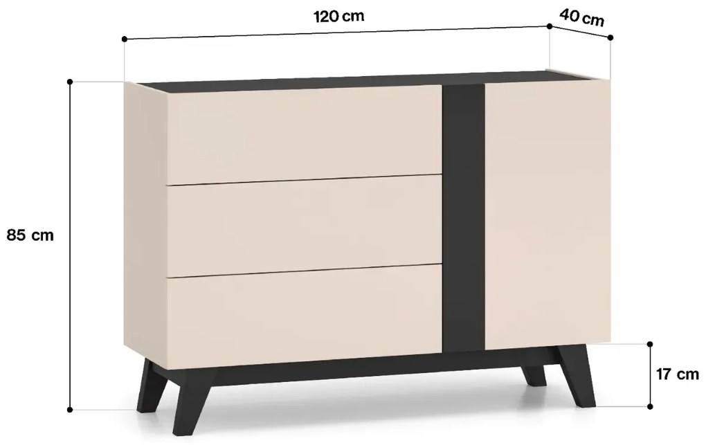 Komoda FREYA 04 1D3S 120 kaszmirowa/czarna ML MEBLE