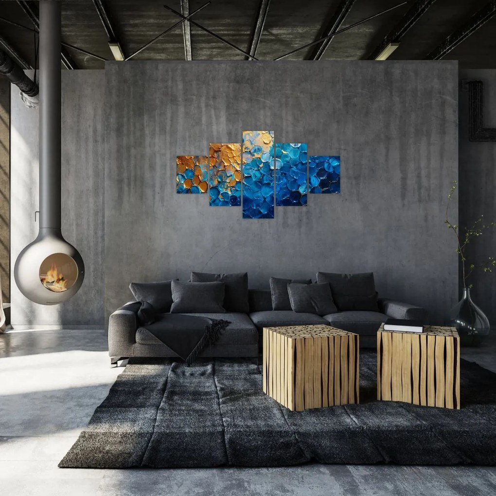 Obraz - Niebiesko-złoty obraz (125x70 cm)