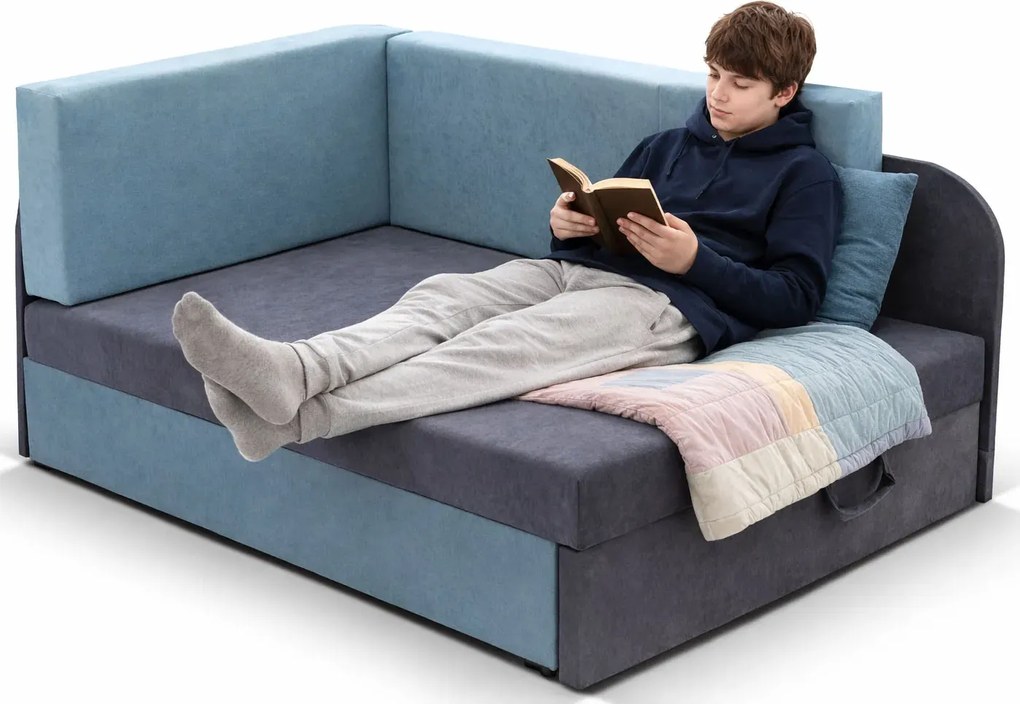 Młodzieżowy szaro-niebieski tapczan rozkładany C4-C47