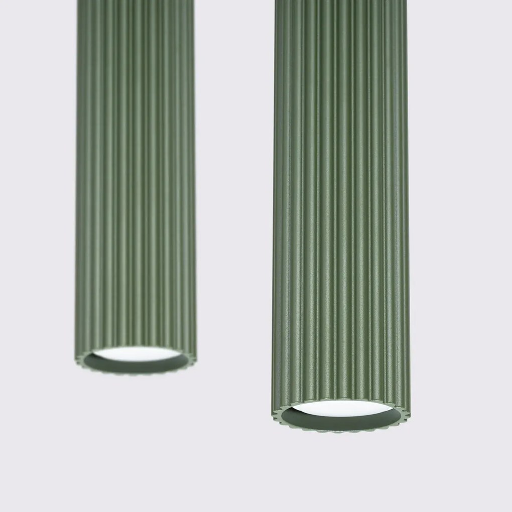 Lampa wisząca KARBON 2 zielona oliwka ryflowana SOLLUX  LIGHTING