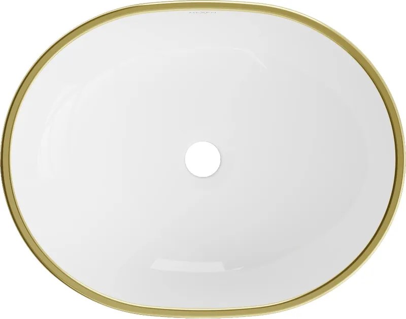 Mexen Viki umywalka nablatowa 48 x 35 cm, biała/złota wzór kratka - 21054809