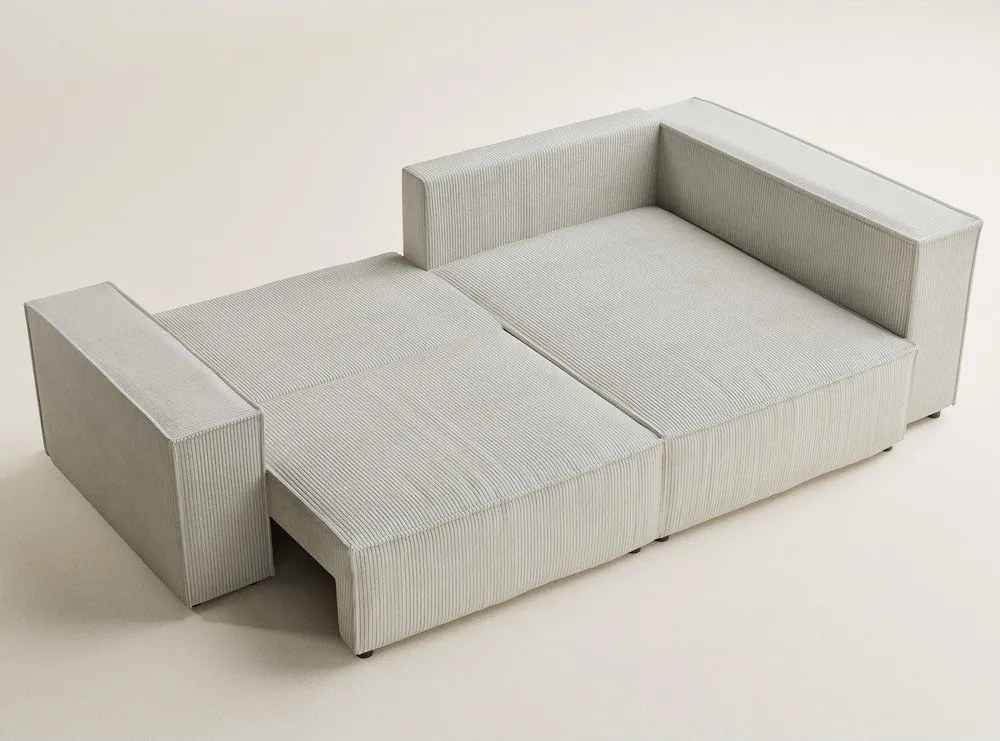 Kremowy sztruksowy rozkładany/ze schowkiem narożnik (prawostronny/w kształcie litery L) Tonga – Maison de Rêve