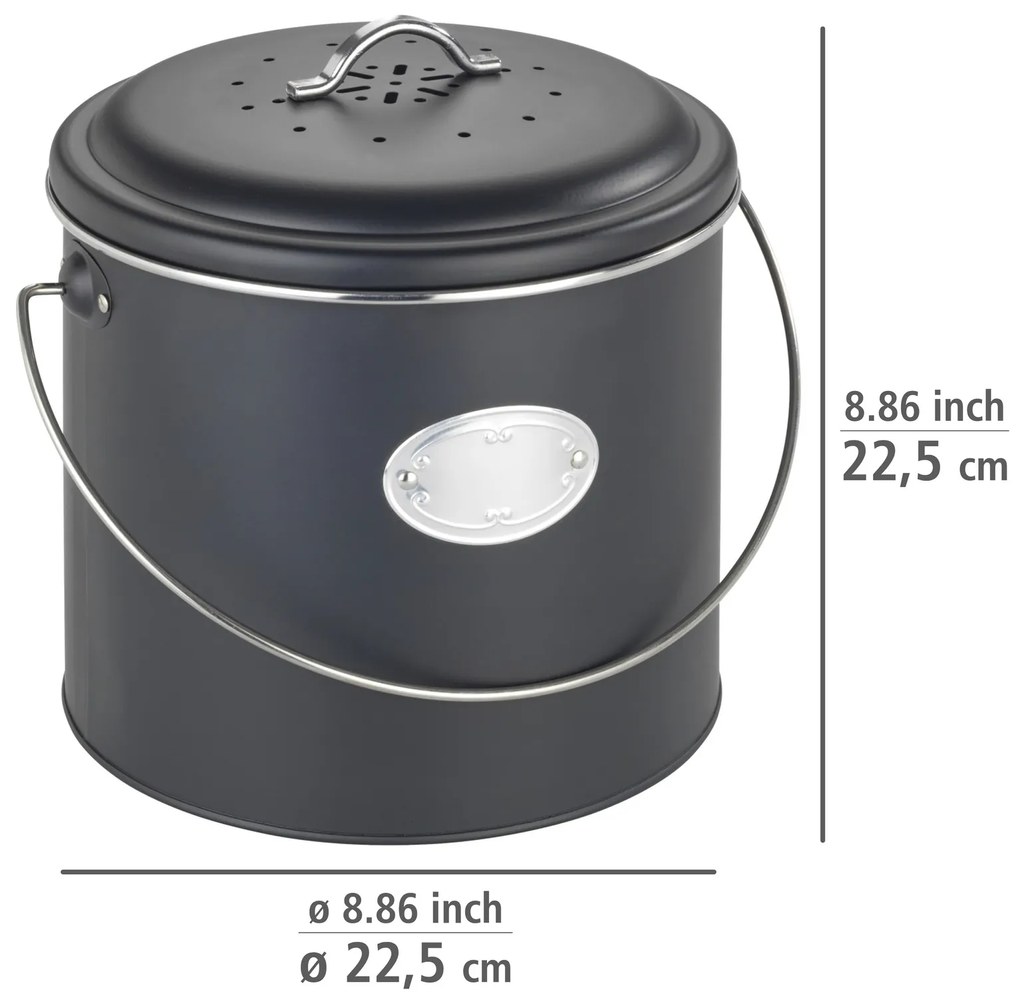 Kosz na kompost, 3 wymienne filtry neutralizujące zapachy, 6 l, Nero, WENKO