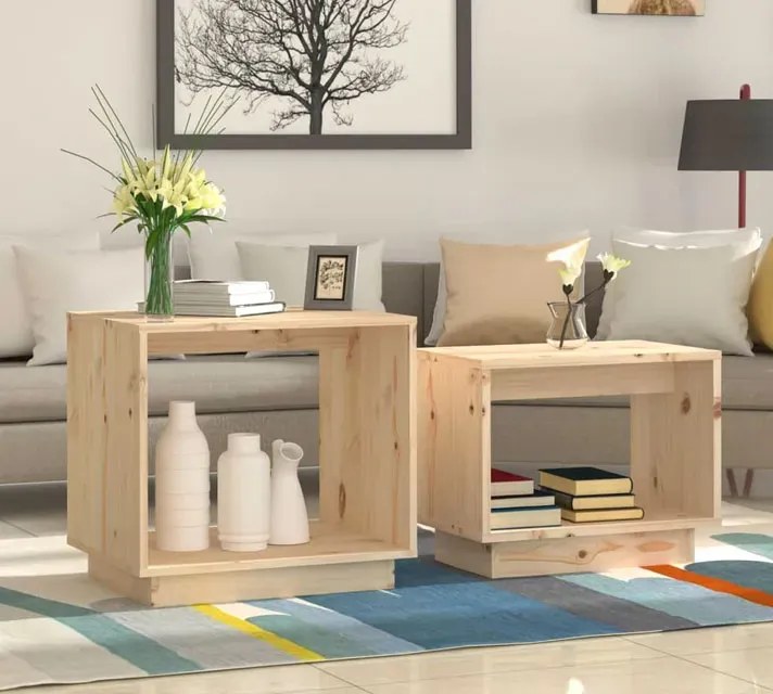 Naturalny komplet 2 drewnianych stolików kawowych - Otranto