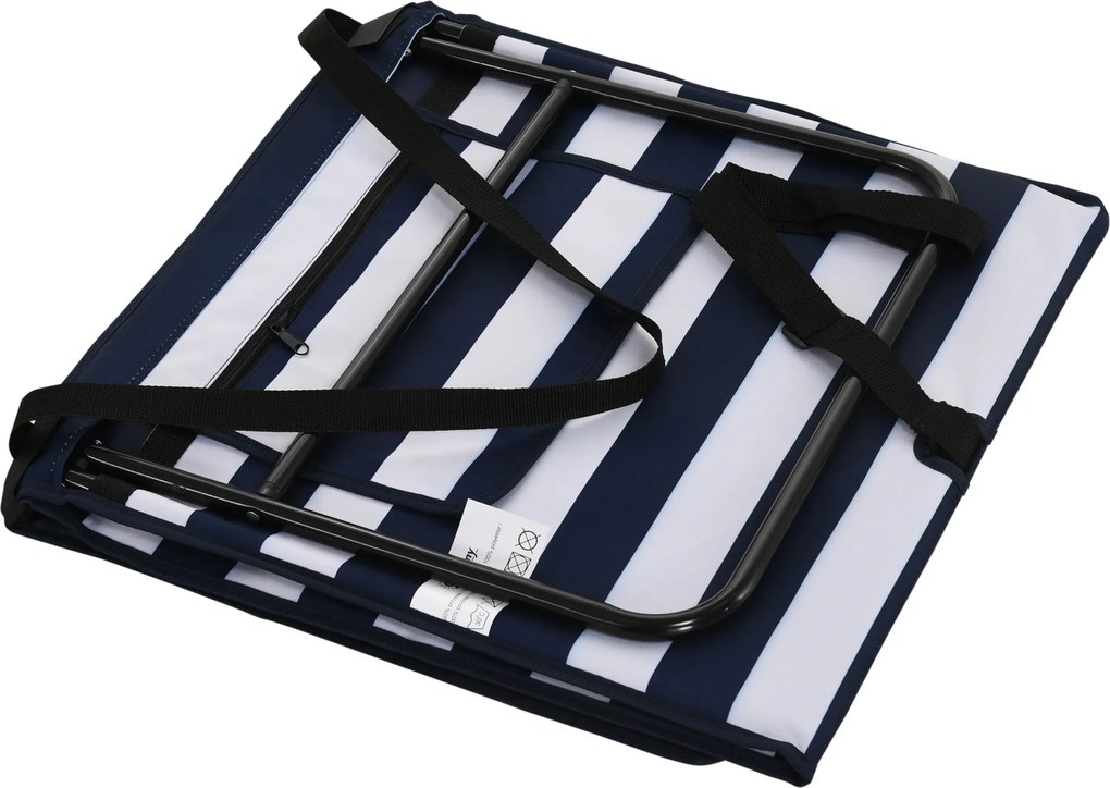 Outsunny Leżak plażowy, składany, regulowane oparcie, boczna kieszeń, miękka poduszka, rama ze stali, niebiesko-biały, 142x51x40cm