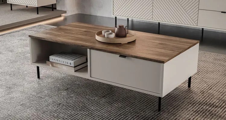 Ława kawowa z 2 szufladami kaszmir + dąb castello T6-K31