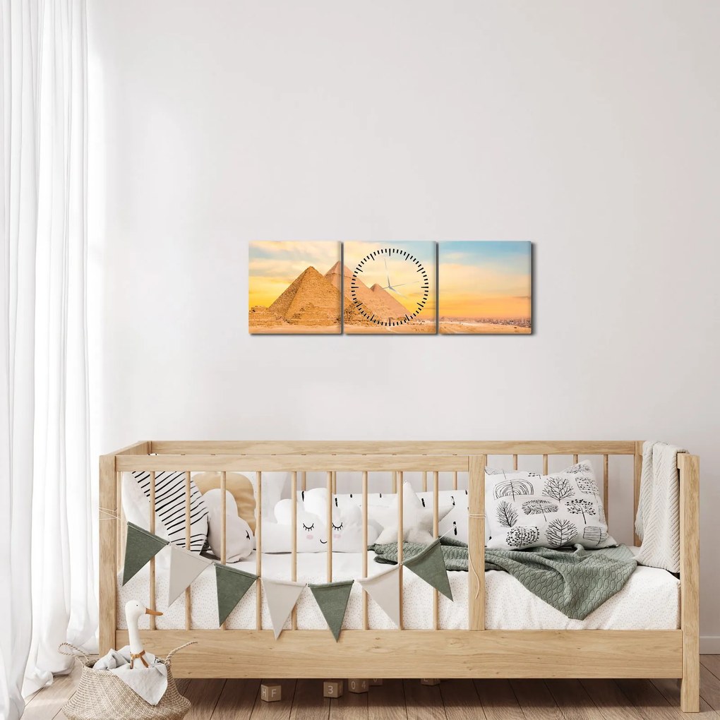 Obraz egipskich piramid (z zegarem) (90x30 cm)