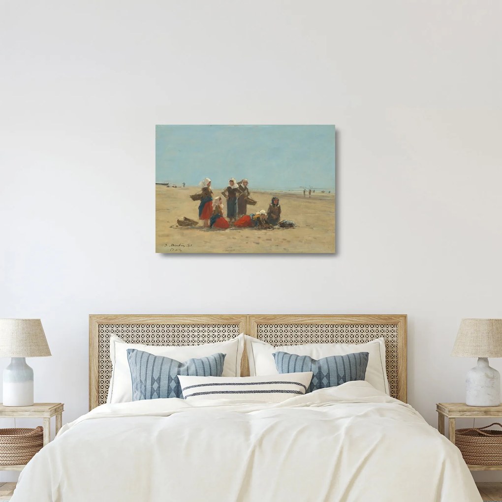 Obraz na szkle - Eugène Boudin, Women on the Beach at Berck, reprodukcje (70x50 cm)