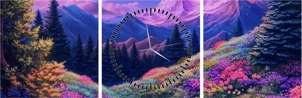 Obraz - Fioletowy krajobraz przy pełni księżyca (z zegarem) (90x30 cm)