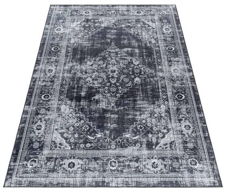 Dywan drukowany antypoślizgowy Fiesta Vintage szaro-czarny 140 cm x 200 cm