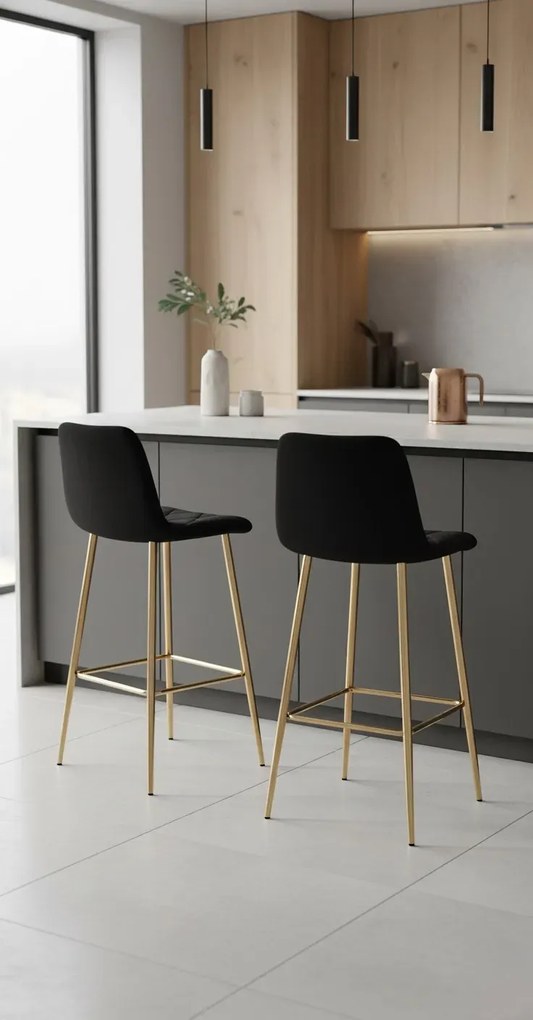 Pikowany czarny hoker glamour z oparciem A2-N83