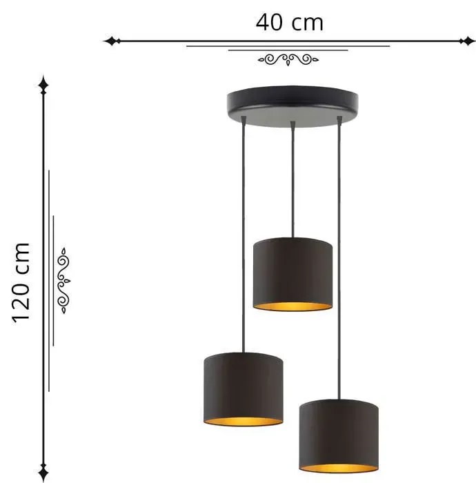 Lampa wisząca z trzema abażurami na złotym stelażu - N2-H64