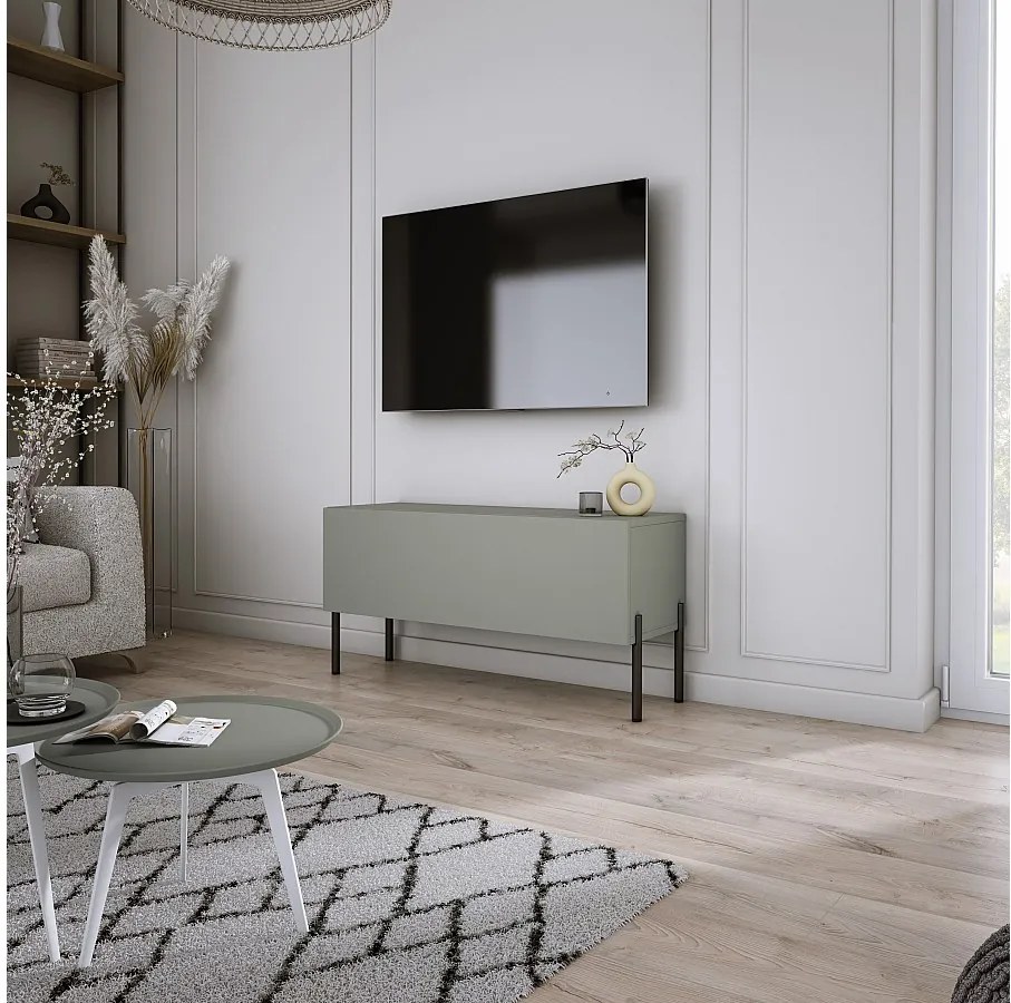 Szafka RTV: Aloe, 100 x 52 x 32 cm, czarne nogi