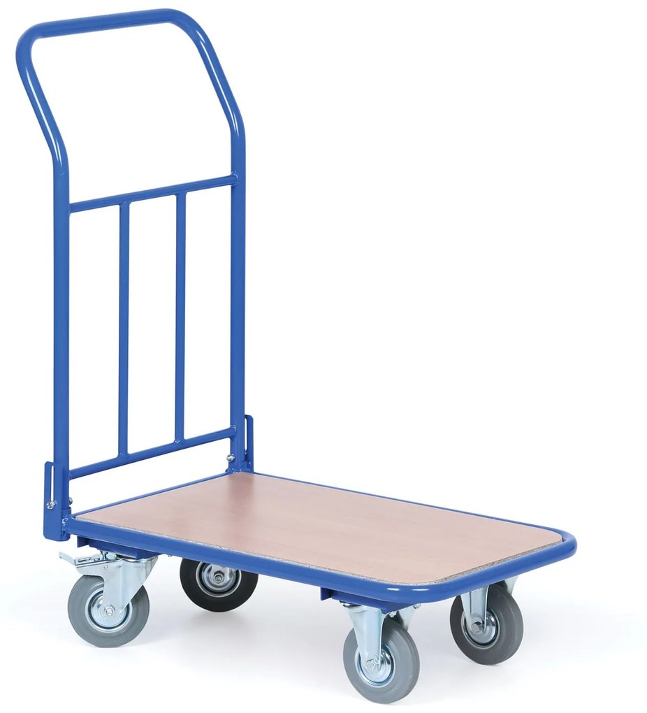 Wózek platformowy ze składanym uchwytem z siatką, platforma 450 x 700 mm, nośność 200 kg, koła 125 mm z szarą gumą