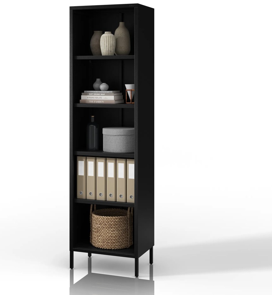 Czarny regał na książki metalowy MARIO Modern 500 x 1800 x 350 mm