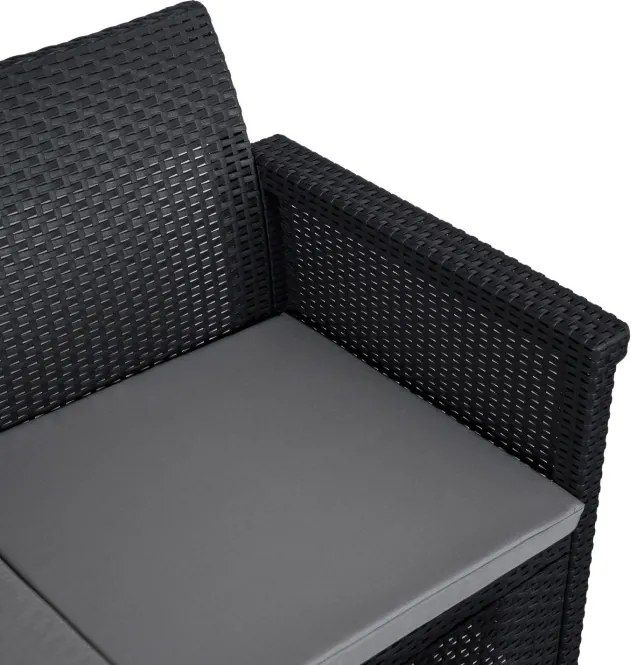 Zestaw Mebli Ogrodowych SAVIO Czarny Sofa 2x Fotel Stolik Tarasowy Technorattan Nowoczesny