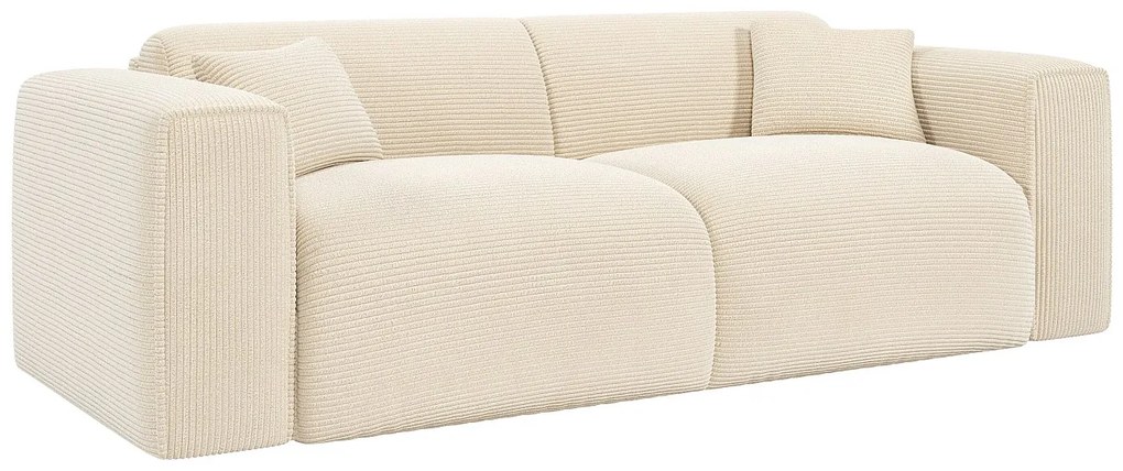 Kanapa  4-osobowa rozkładana z beżowego weluru  - Materac 16 cm z pianką termoelastyczną POGNIA