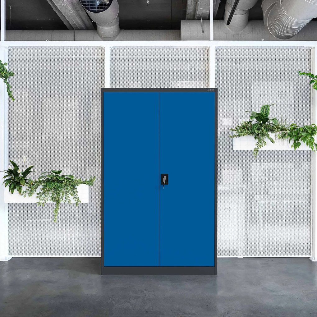 Szafa biurowa metalowa na akta antracytowo-niebieska JAN II, 1150 x 1850 x 400 mm