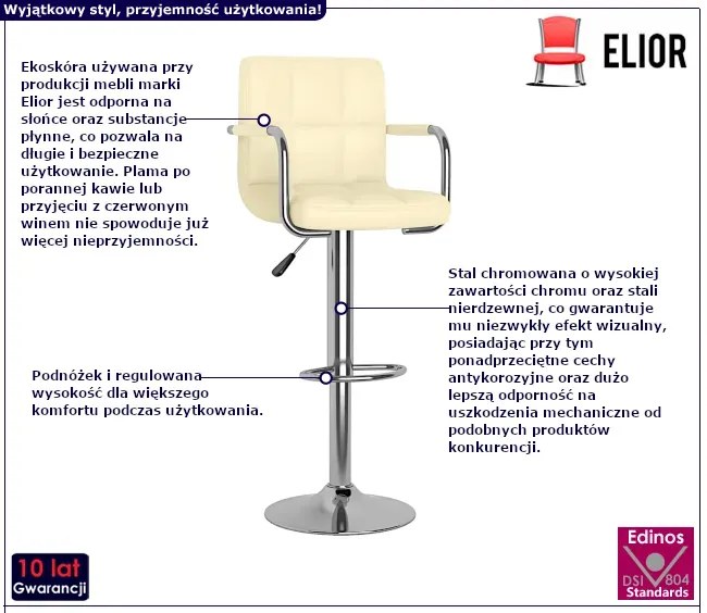 Kremowe krzesła barowe z regulowaną wysokością - Saskia 4X