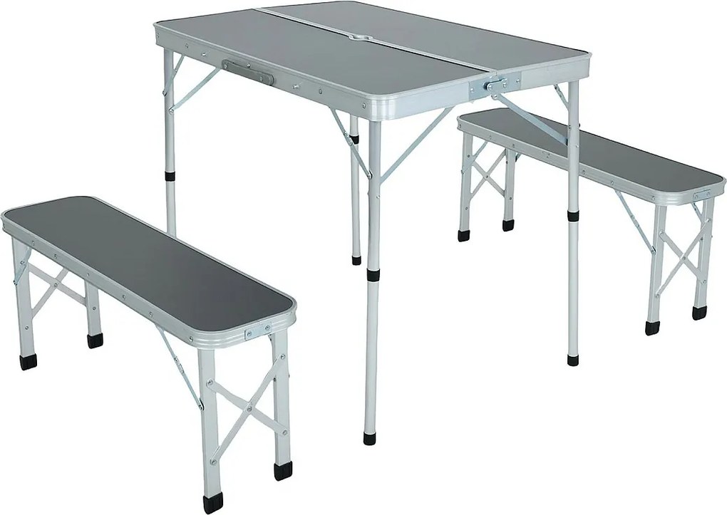 Stół kempingowy ROI z 2 składanymi ławkami w kolorze szarym
