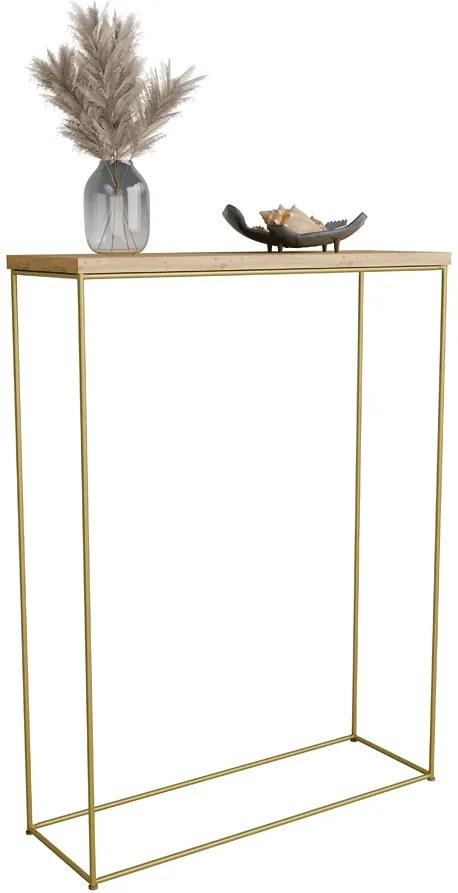 Konsola z metalowym stelażem dąb artisan + złoty D6-H84