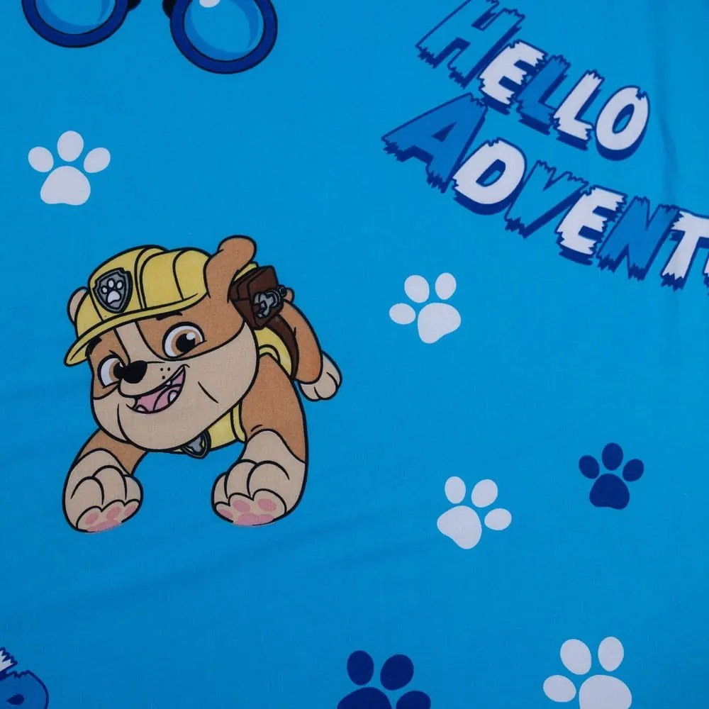 Niebieskie bawełniane prześcieradło dziecięce jednoosobowe z gumką 90x200 cm Paw Patrol – Jerry Fabrics
