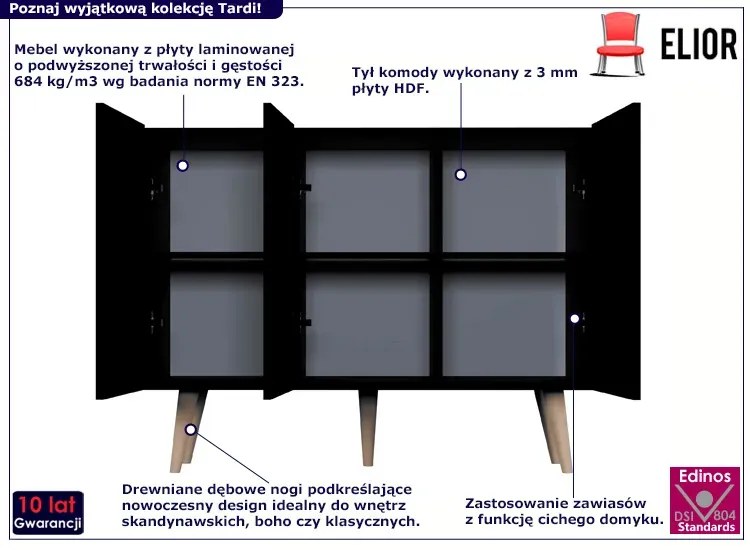 Czarna komoda na nóżkach - Tardi 3X