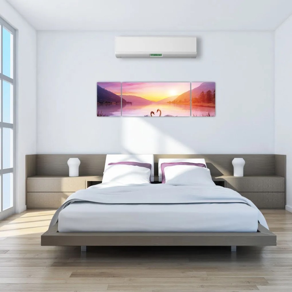 Obraz zakochanych łabędzi (170x50 cm)