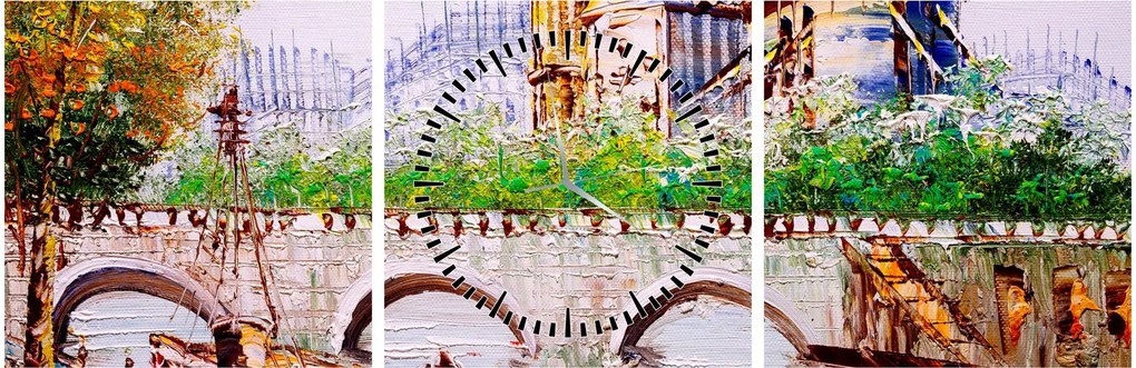 Obraz - Obraz olejny przedstawiający miasto (z zegarem) (90x30 cm)