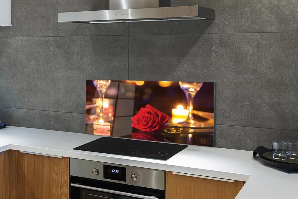 Panel nad Blat Kuchenny Róża, Świece i Kieliszki