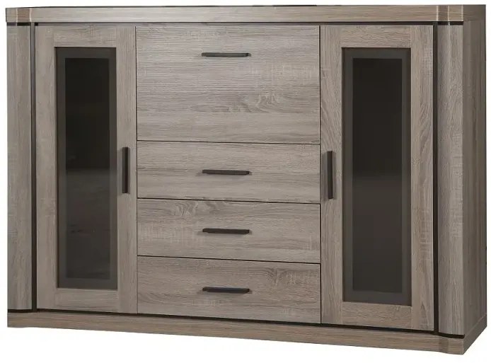 Komoda z witryną i barkiem dąb truflowy - Rectano 9X