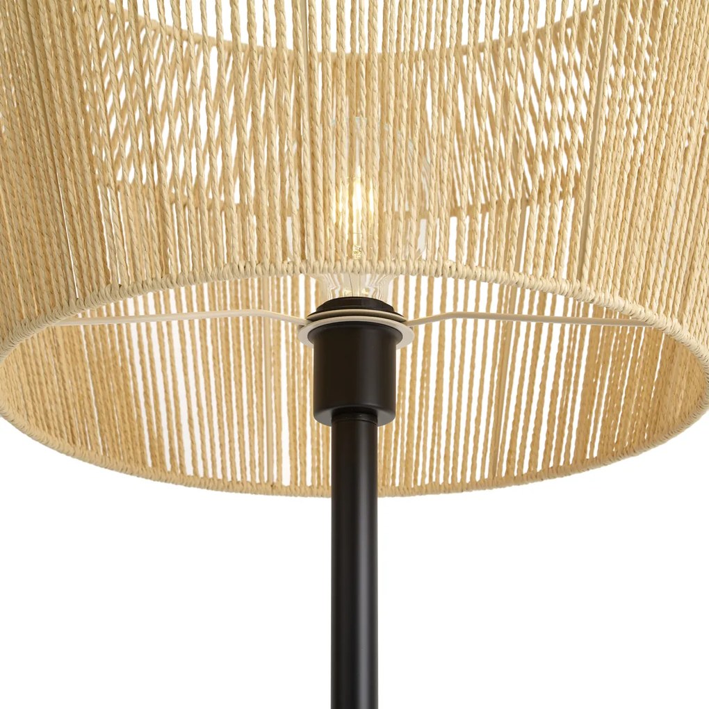 Lampa podłogowa czarna z beżowym abażurem z papierowego sznurka 50/50/30 - Simplo