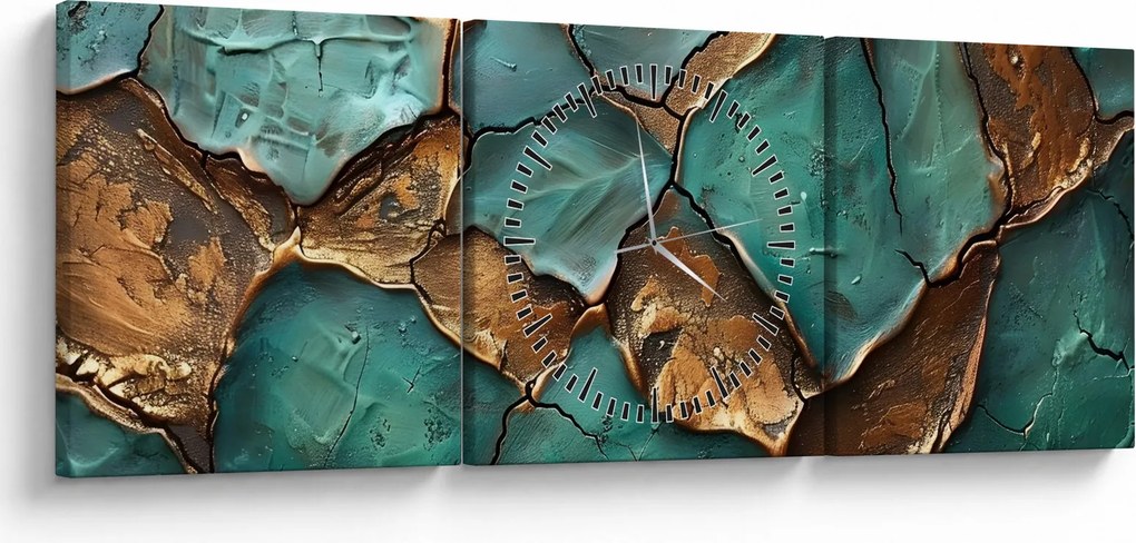 Obraz - Zielono-złoty obraz (z zegarem) (90x30 cm)