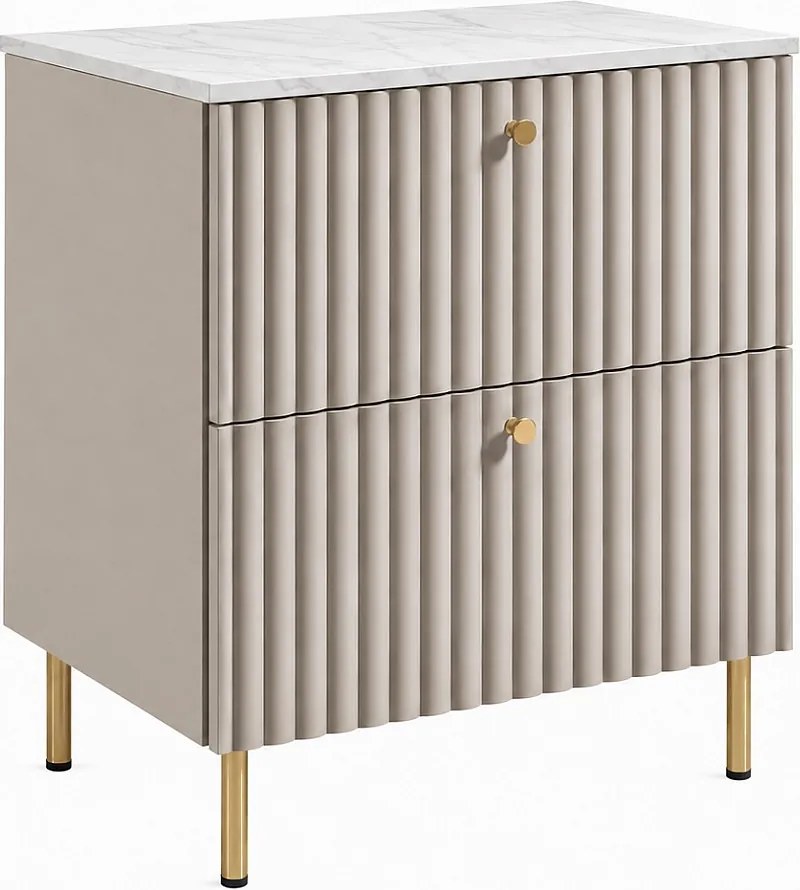 Szafka łazienkowa stojąca z blatem 60, kaszmir + blat z efektem marmuru Bianco, uchwyty w trzech kolorach, nogi złote, 60 x 44,4 x 73,6 cm