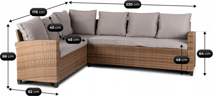 Zestaw Mebli Ogrodowych COMODO Brązowy/Szary Narożnik Stolik Tarasowy Technorattan Nowoczesny