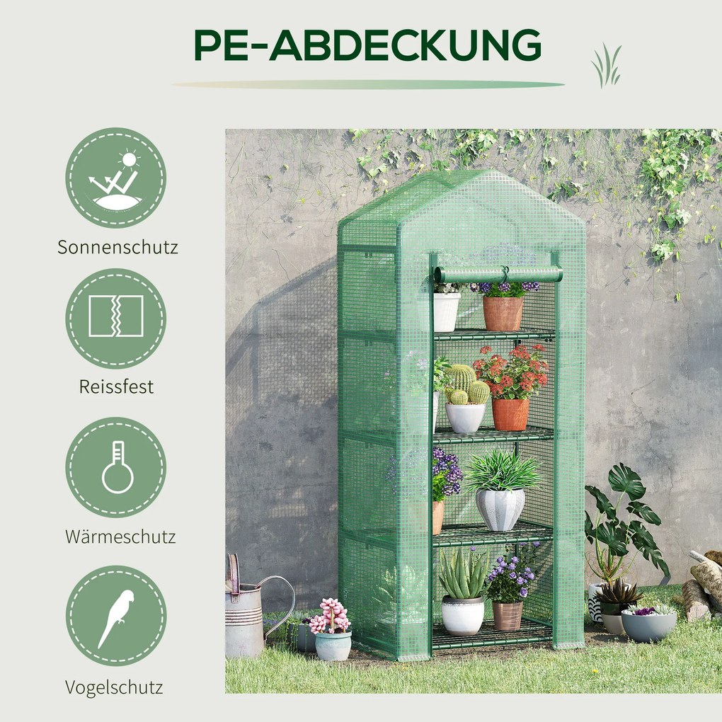 Outsunny Szklarnia Foliowa Cieplarnia na Pomidory 4 Półki Ochrona Roślin Kolor Ciemnozielony 69x50x160cm | Aosom PL