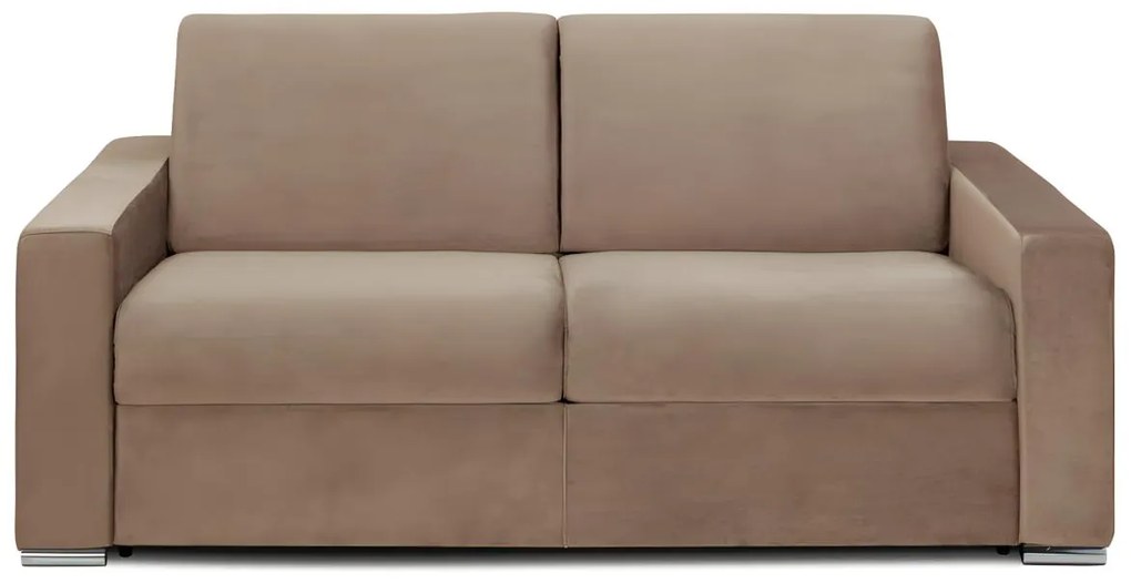 Kanapa 3-osobowa rozkładana z weluru CALITO - Kolor beżowy - Łóżko 140 cm - Materac 22 cm