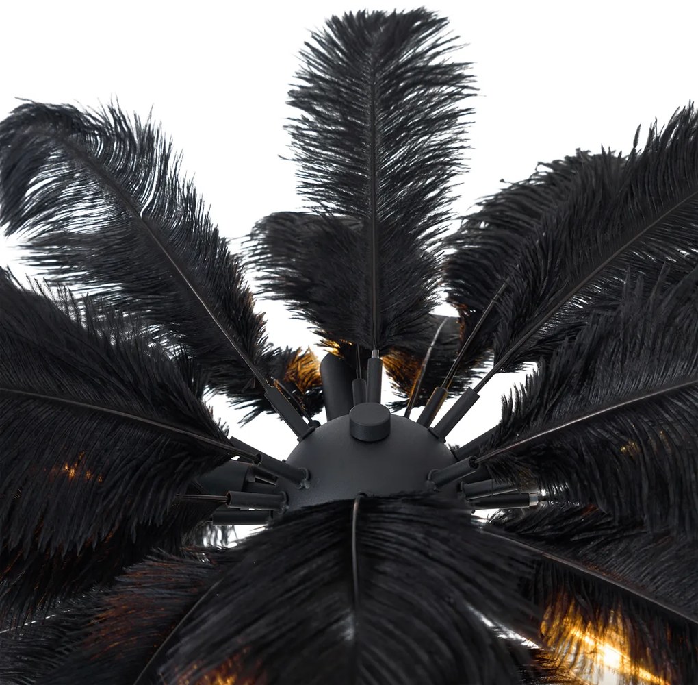 Lampa podłogowa Art Deco czarna z czarnymi piórami - Peahen