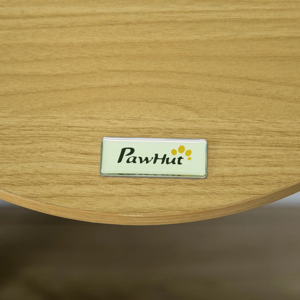 PawHut Ścienne Legowisko dla Kota, z Ochronnym Brzegiem, Poduszką, do Montażu na Ścianie, Dąb + Kremowy, 34 x 34 x 10,5 cm