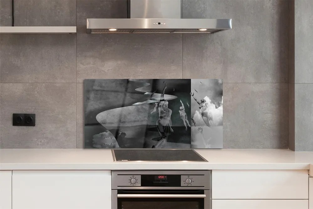 Panel szklany do Kuchni Czarno-Białe Niebo i Ludzie