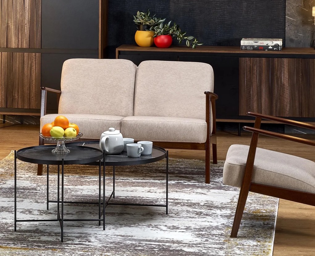2-osobowa sofa do salonu z drewnianymi podłokietnikami Milano 2S Halmar
