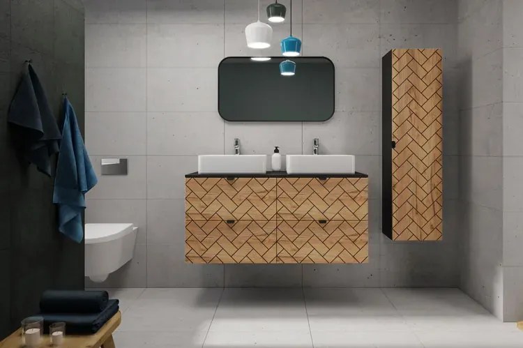 Zestaw mebli łazienkowych 3 częściowy czarny + dąb craft złoty Z8-R22