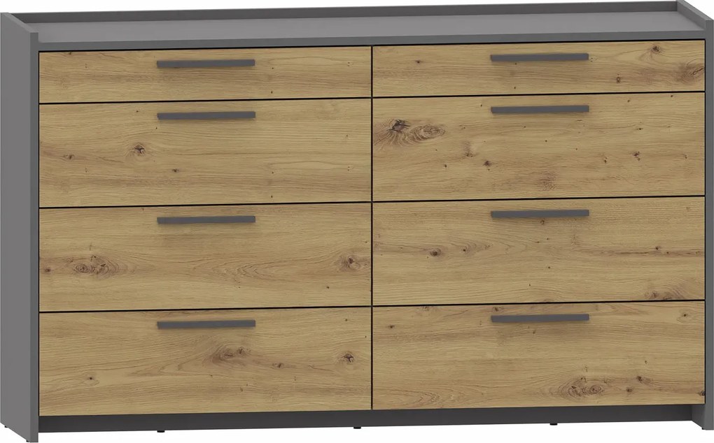 Minimalistyczna komoda z 8 szufladami dąb artisan + antracyt S7-L91